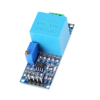 AC Voltage Sensor Module ZMPT101B shown with pin headers and printed specifications.