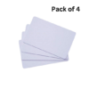 Four RFID 13.56MHz cards fanned out on a wooden surface.