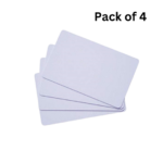 Four RFID 13.56MHz cards fanned out on a wooden surface.