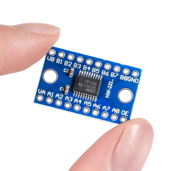 Image of TXS0108E High Speed Full Duplex 8 Channel Logic Level Converter board with blue PCB.