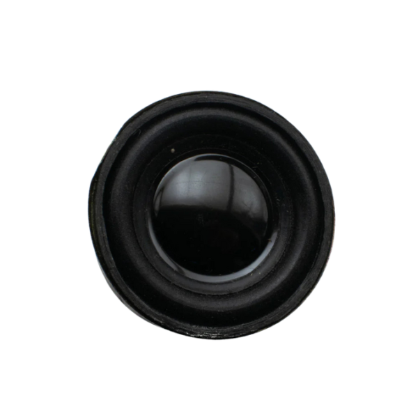 Close-up of a round, black 40mm speaker rated at 4 Ohms and 3 Watts, featuring an external magnet on the back.