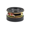 Close-up of a round, black 40mm speaker rated at 4 Ohms and 3 Watts, featuring an external magnet on the back.