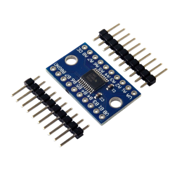 Image of TXS0108E High Speed Full Duplex 8 Channel Logic Level Converter board with blue PCB.