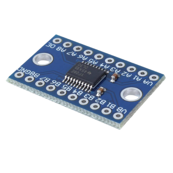 Image of TXS0108E High Speed Full Duplex 8 Channel Logic Level Converter board with blue PCB.