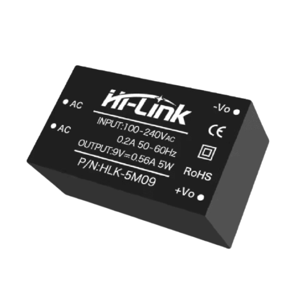 Hi-Link HLK 5M05 Switch Power Supply Module on a plain background showcasing its compact design.