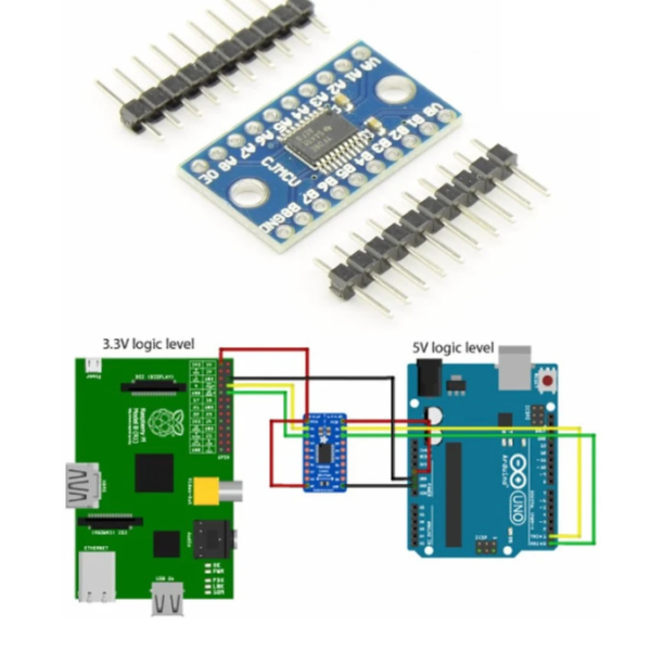 Image of TXS0108E High Speed Full Duplex 8 Channel Logic Level Converter board with blue PCB.