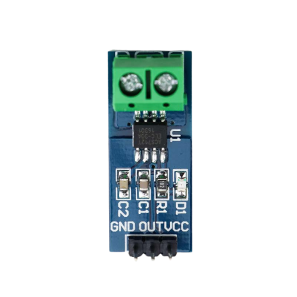 Image of ACS712 30A Range Current Sensor Module, highlighting its compact design and terminal connectors.