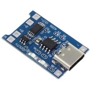 TP4056 1A Li-ion Lithium Battery Charging Module with Type C USB connector showing detailed component layout and connectors.