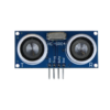 HC-SR04 Ultrasonic Distance Sensor Module positioned on a white background, showing front view with visible pin labels.