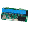 SMT8N25 ESP32 8-Channel Home-Automation PCB, top view with USB-C port, eight relays, JST sensor headers, and screw terminals