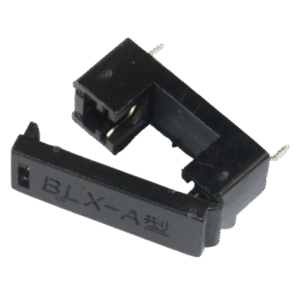 BLX-A 20mm PCB Mount Fuse Holder - front and side view showing fuse insertion slot