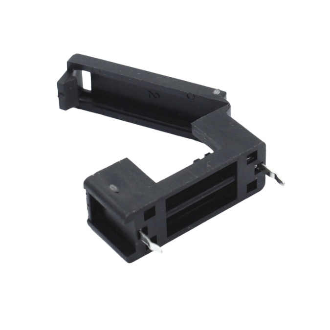 BLX-A 20mm PCB Mount Fuse Holder - front and side view showing fuse insertion slot