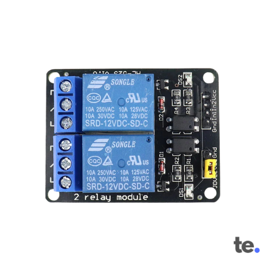 5V Two Channel Relay Module with optocoupler isolation and screw terminals for AC/DC load switching