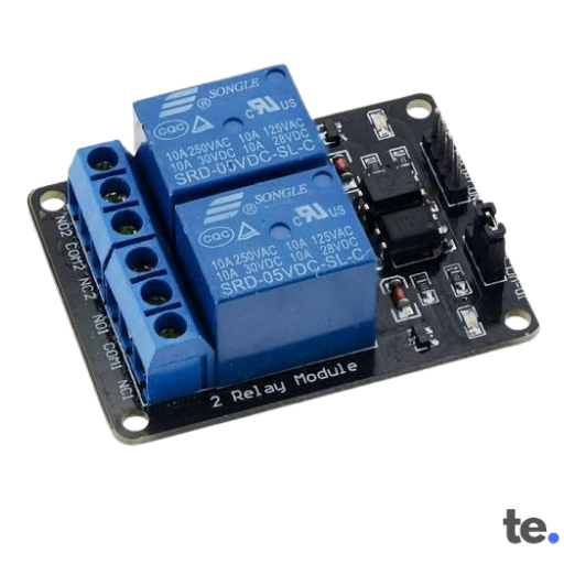 5V Two Channel Relay Module with optocoupler isolation and screw terminals for AC/DC load switching